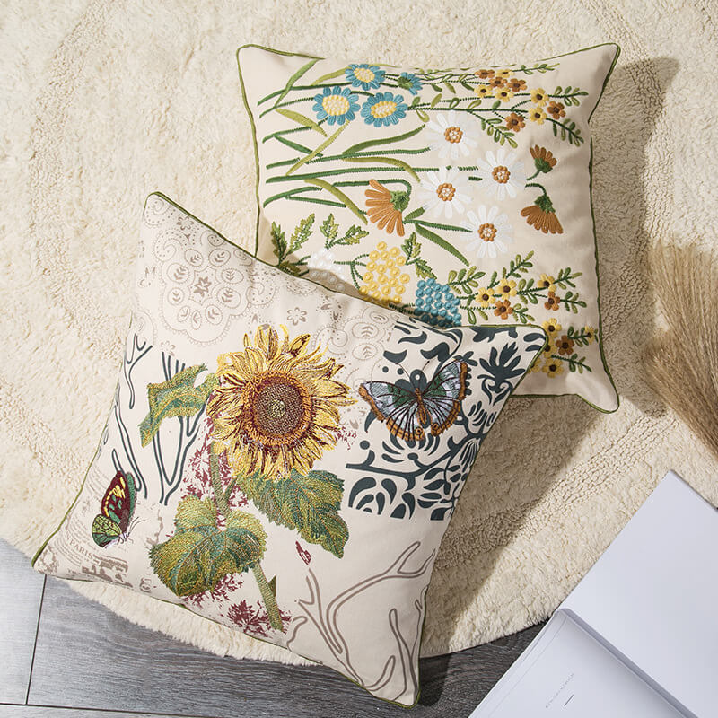 Floral linen pillowcase