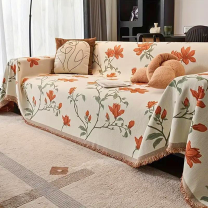 Floral throw with fringes