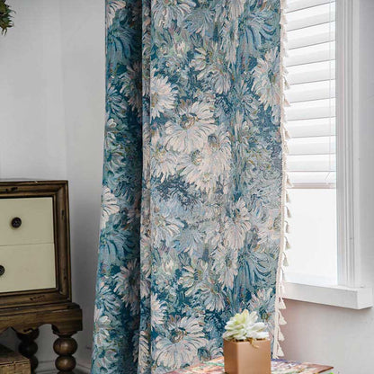 Boho floral curtain with tassels