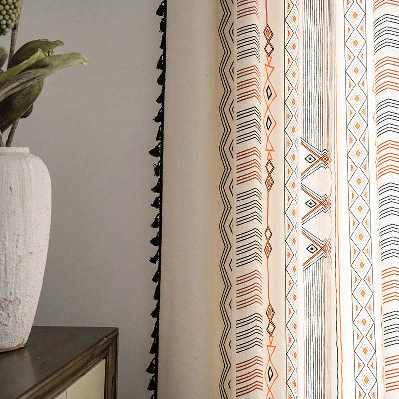 Semi-blackout boho curtain with tassels