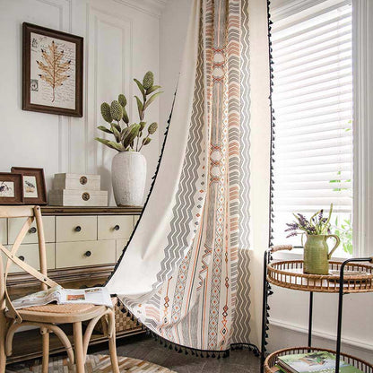 Semi-blackout boho curtain with tassels