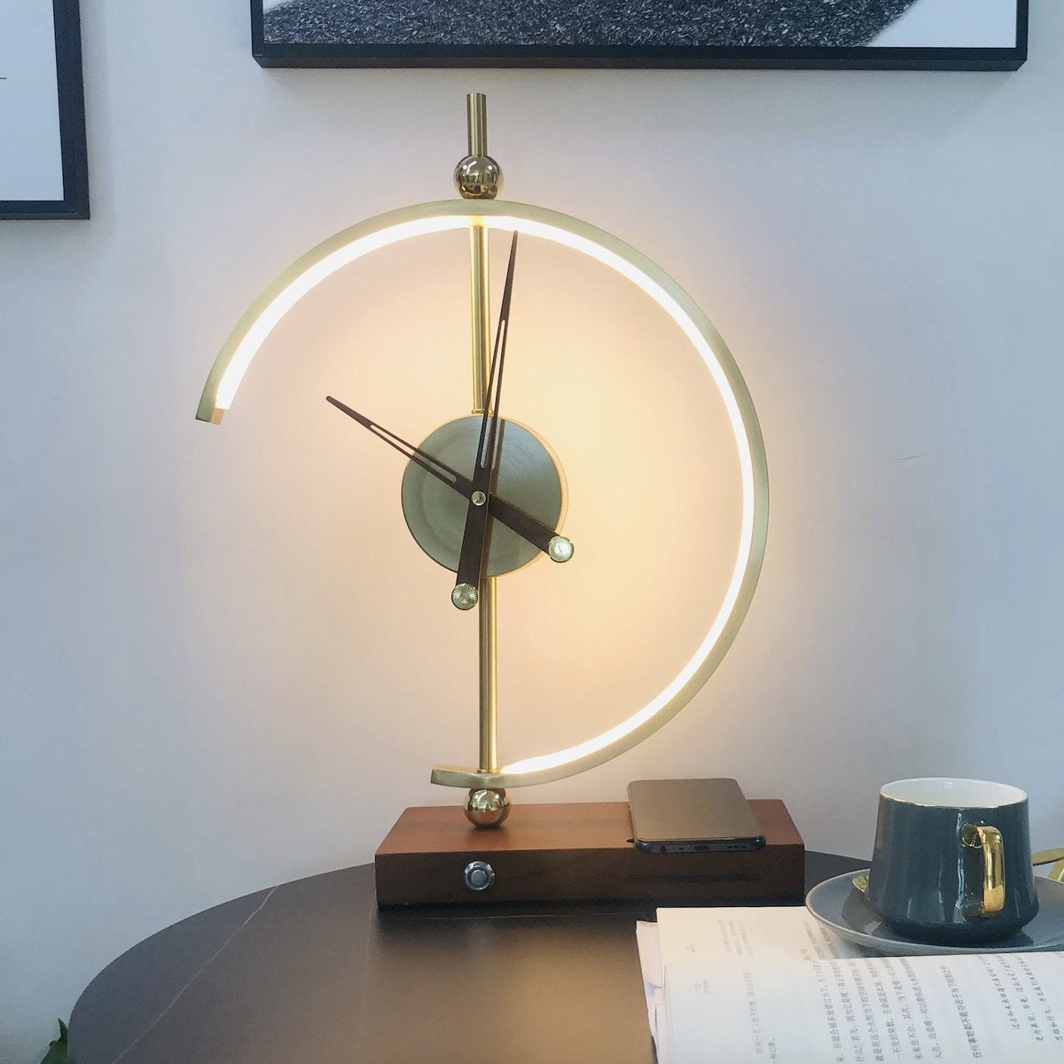 LED table lamp with clock and Qi charging