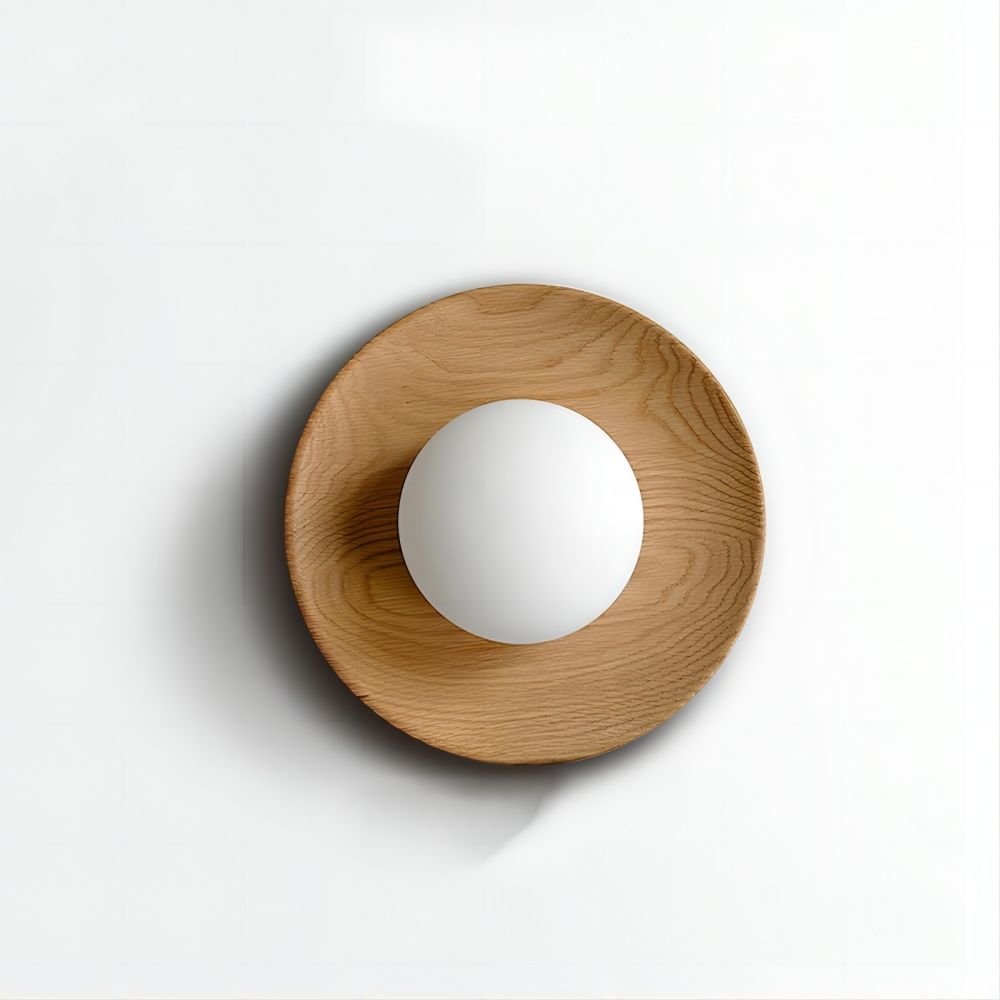 Wall lamp with a shade and wood