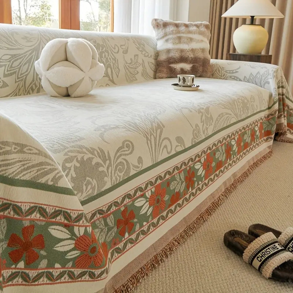 Housse de canapé en chenille à franges