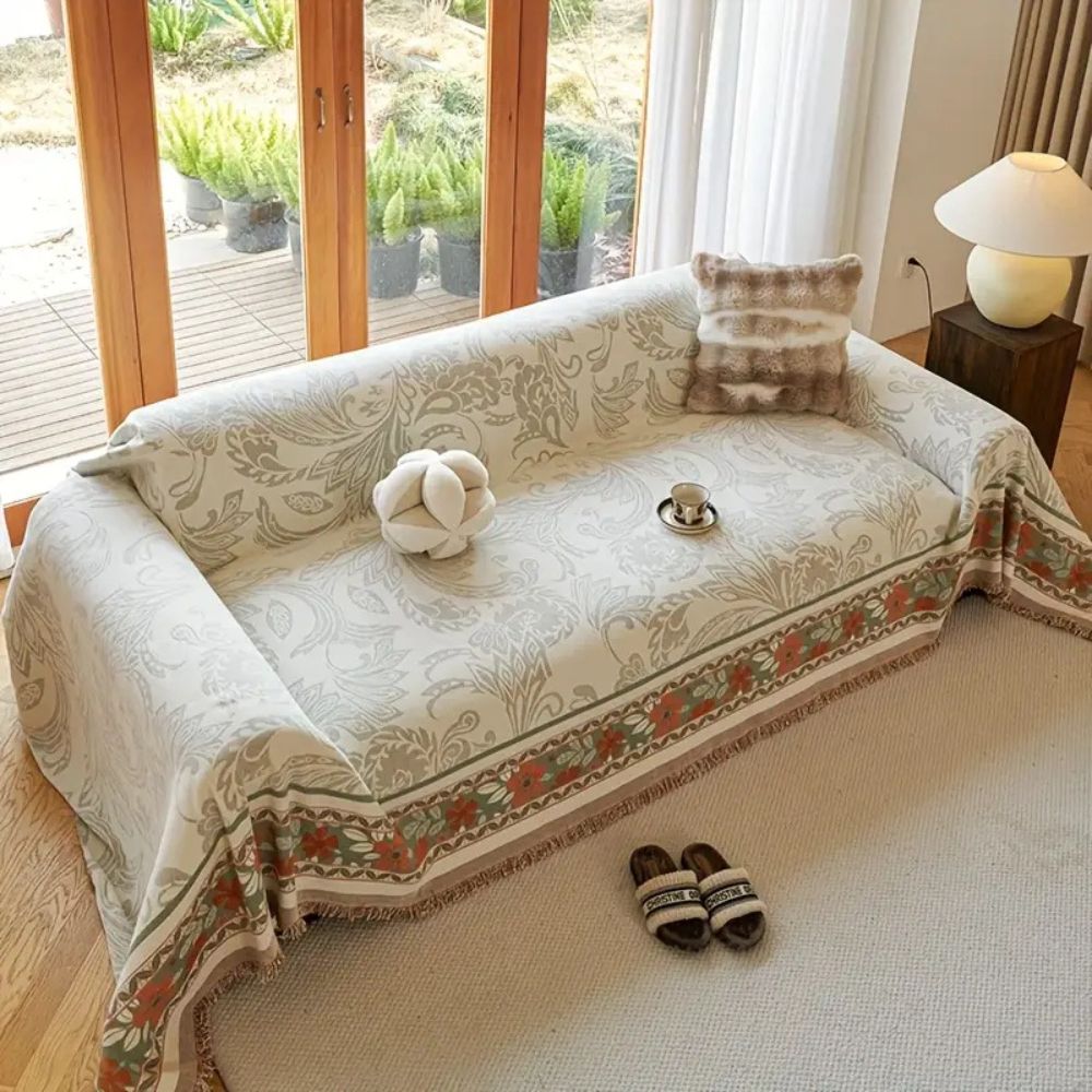 Housse de canapé en chenille à franges