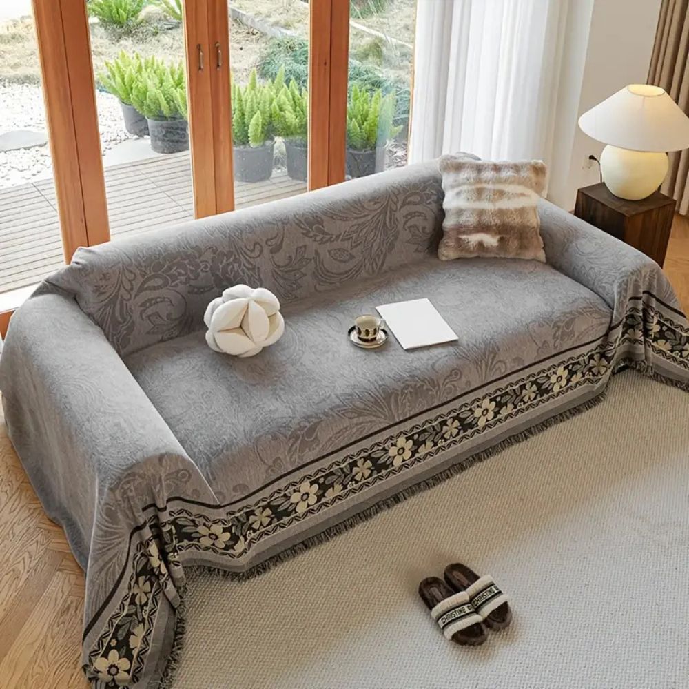 Housse de canapé en chenille à franges