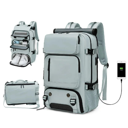 Travel backpack with a shoe compartment