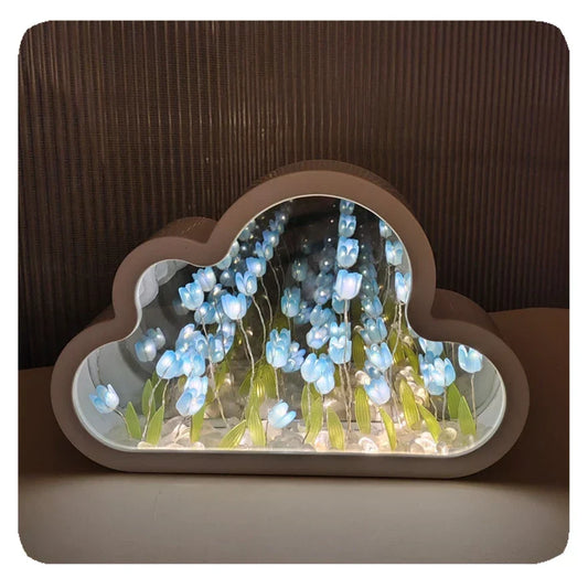Table lamp with tulips in a cloud