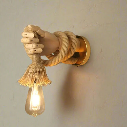 Applique murale en bois et corde de chanvre
