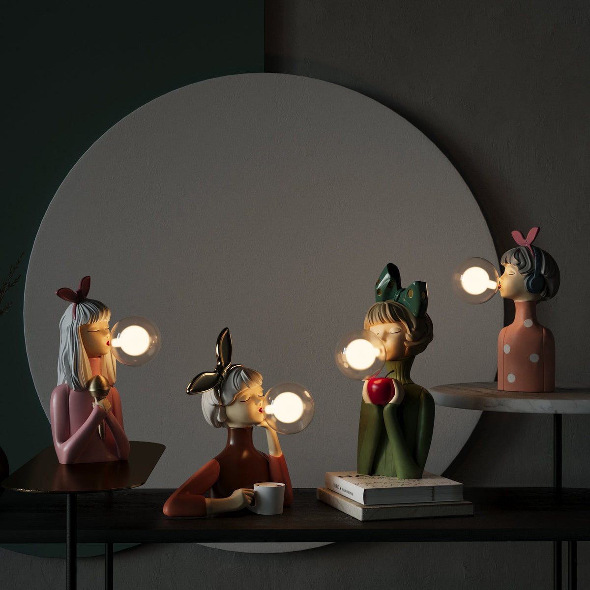Table lamp with a shade and USB port