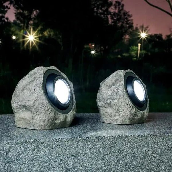 Solar stone-shaped lamp