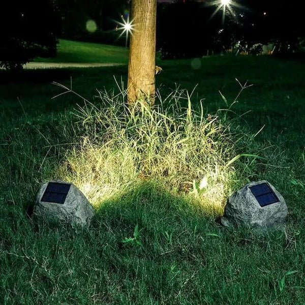 Solar stone-shaped lamp