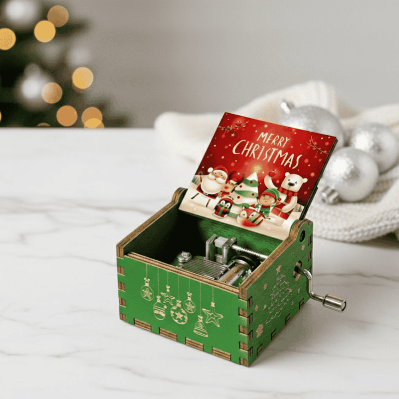 Christmas music box with a hand-wound mechanism