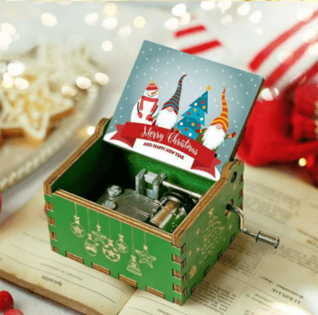 Christmas music box with a hand-wound mechanism