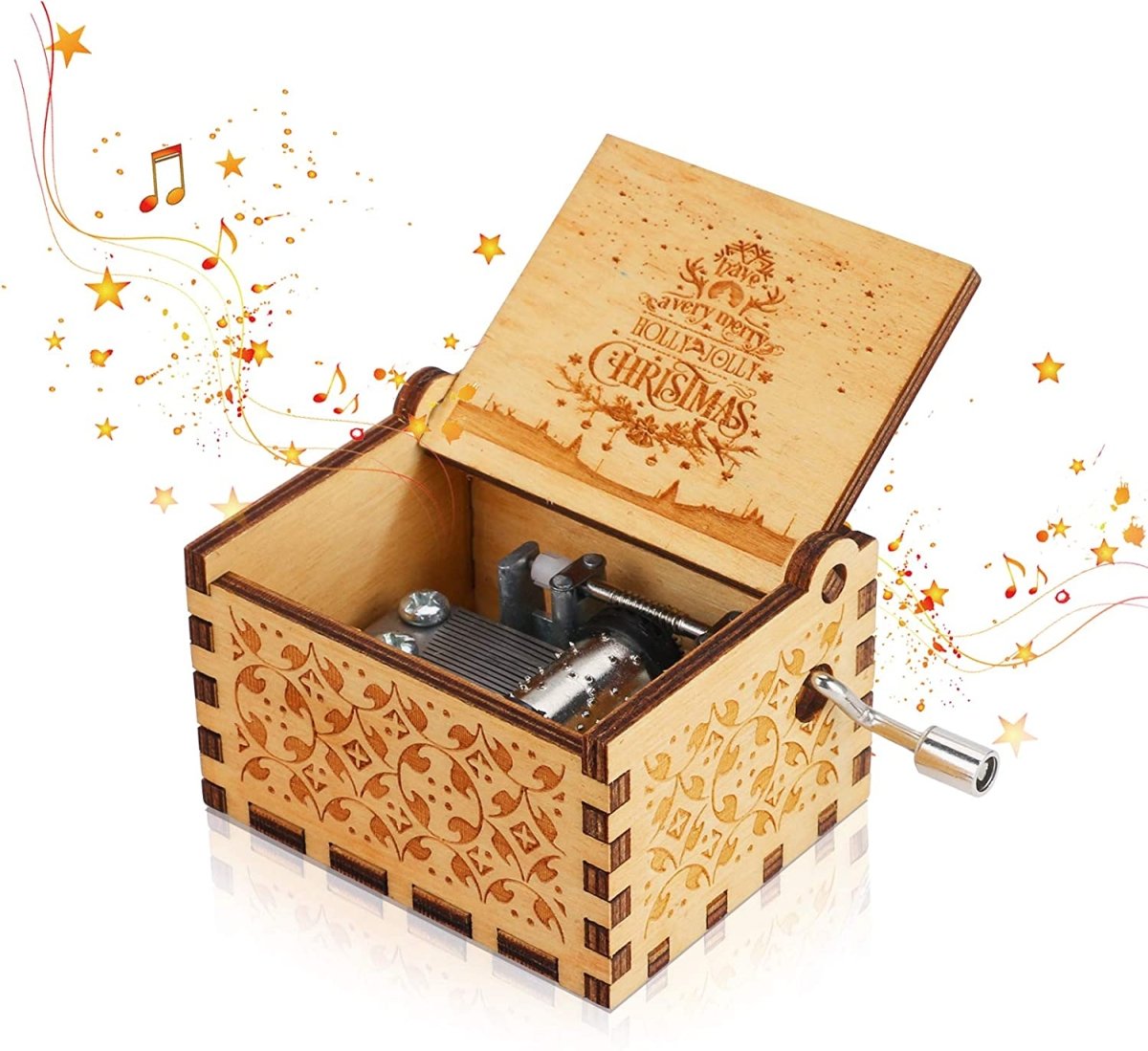 Christmas music box with a hand-wound mechanism