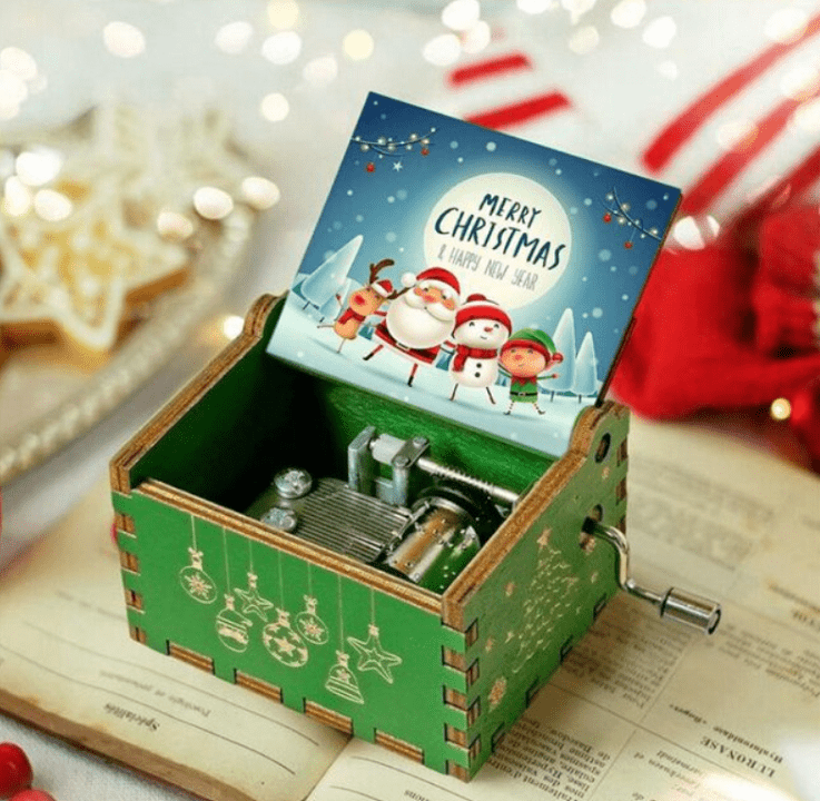 Christmas music box with a hand-wound mechanism