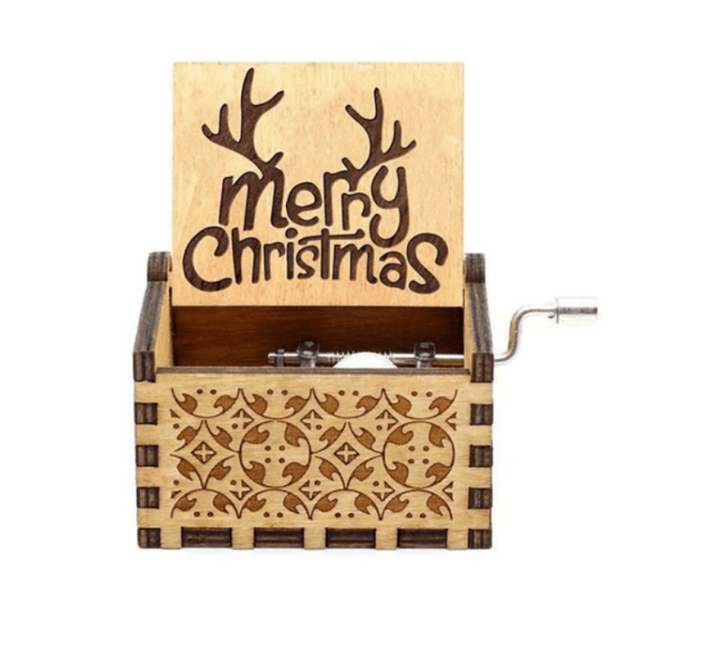 Christmas music box with a hand-wound mechanism