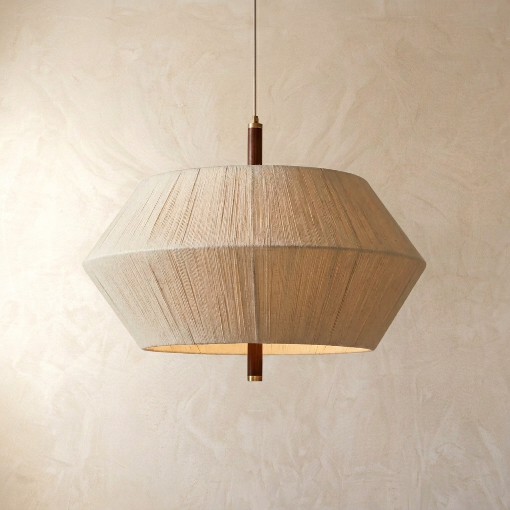 Lampa wisząca z kloszem oplecionym nicią