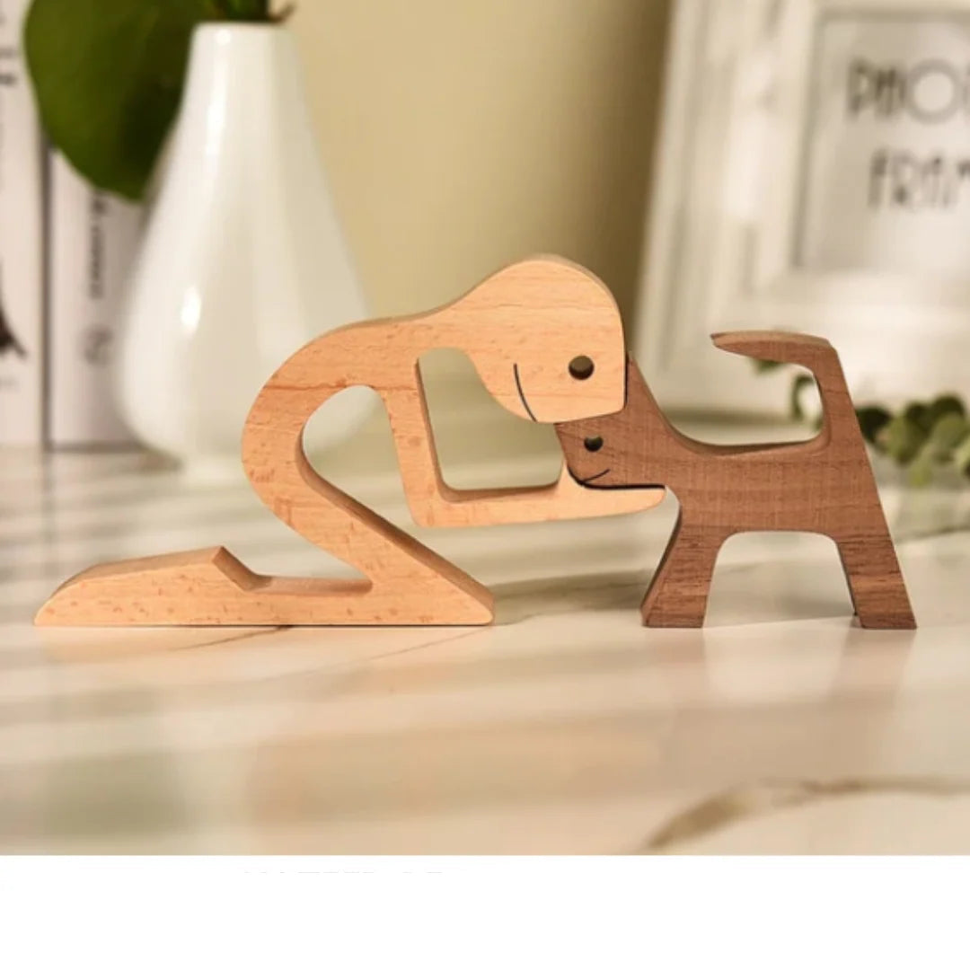 Drewniana figurka pies i właściciel