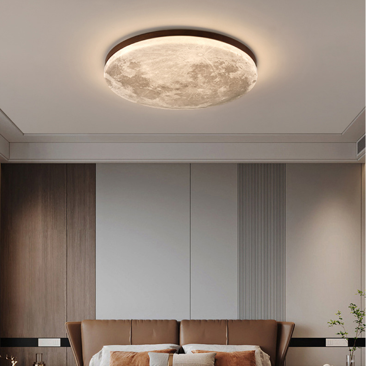 Lampa sufitowa LED księżyc z drewnem
