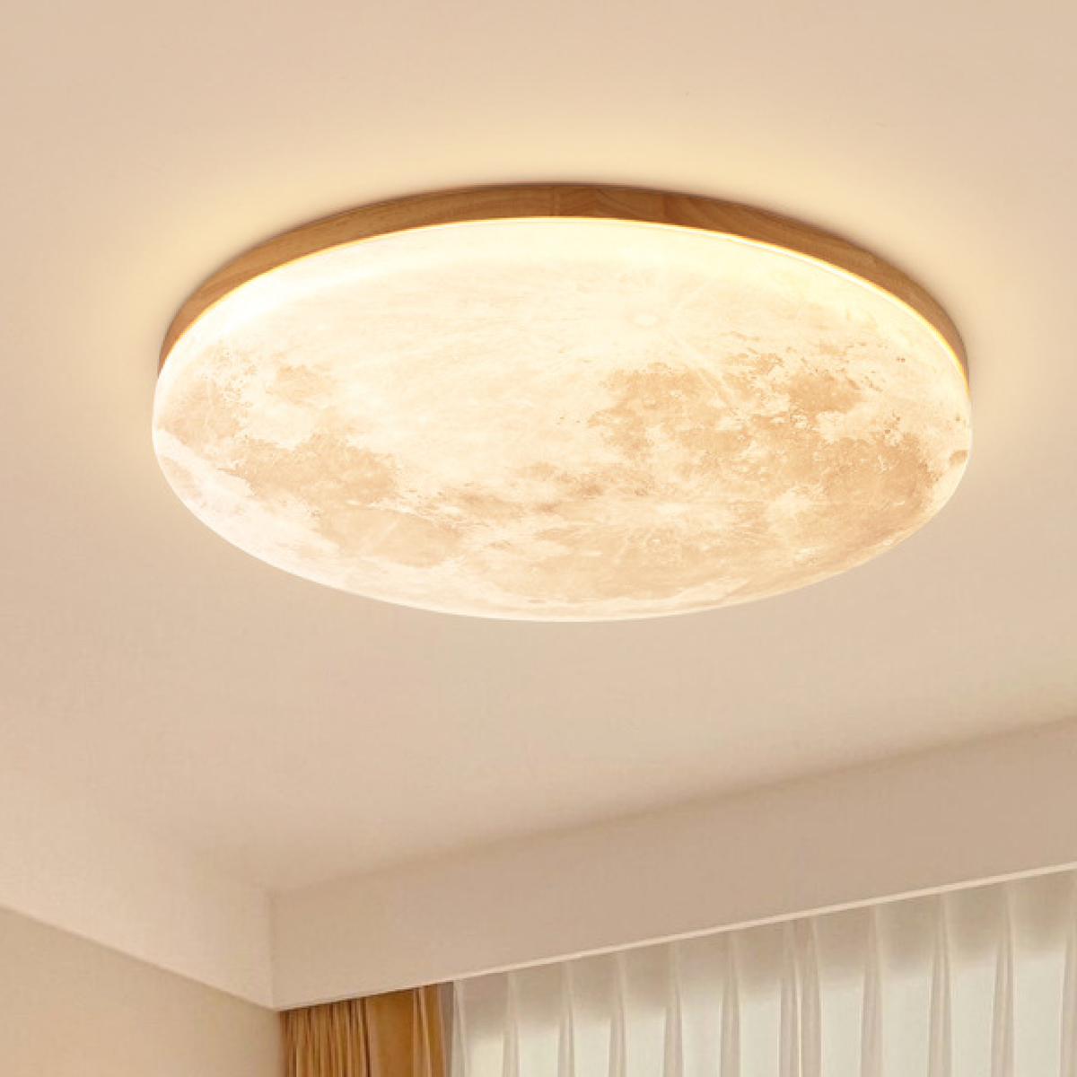 Lampa sufitowa LED księżyc z drewnem