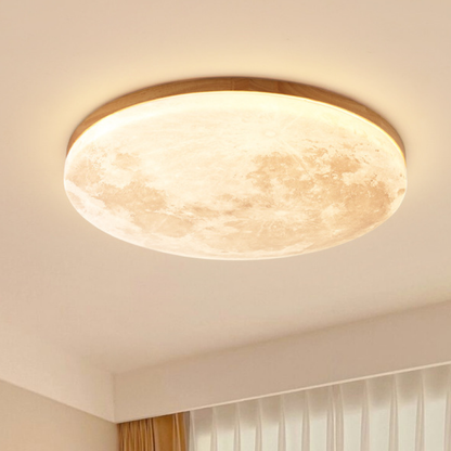 Lampa sufitowa LED księżyc z drewnem
