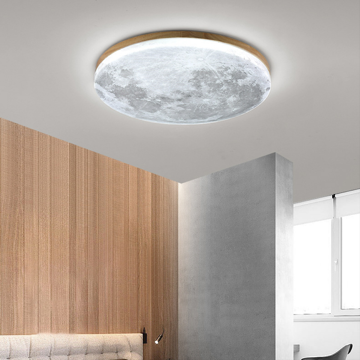 Lampa sufitowa LED księżyc z drewnem