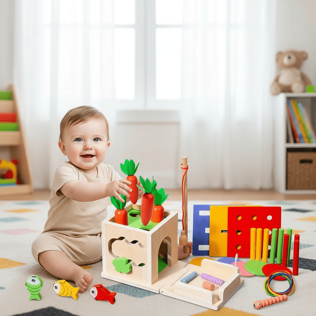 Dřevěná Montessori hračka 8 v 1