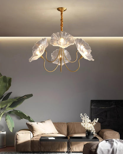 Chandelier with leaf-shaped shades