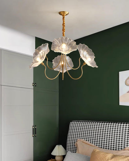 Chandelier with leaf-shaped shades