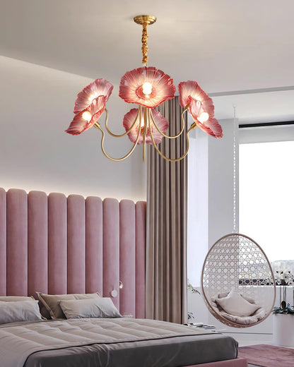 Chandelier with leaf-shaped shades