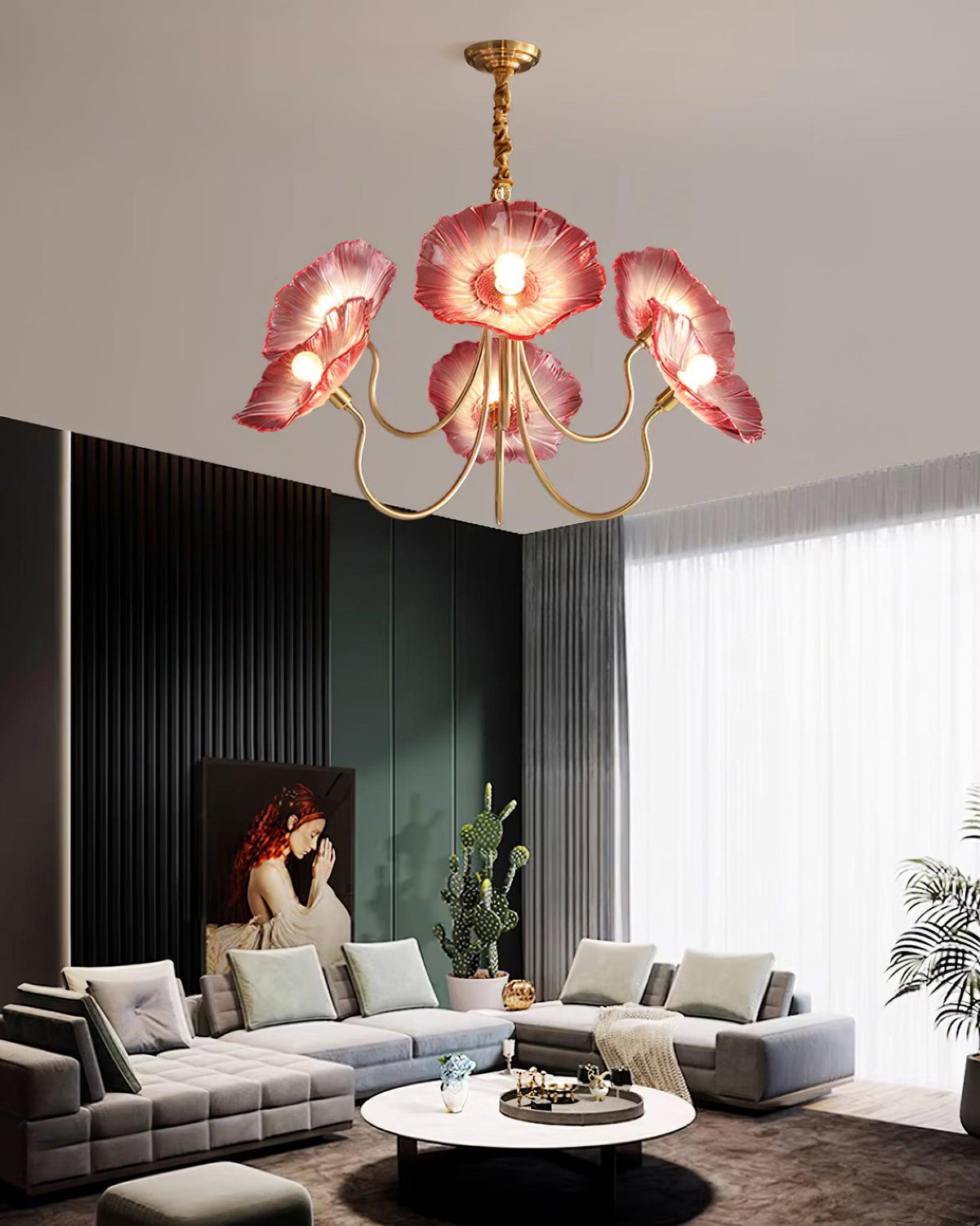 Chandelier with leaf-shaped shades