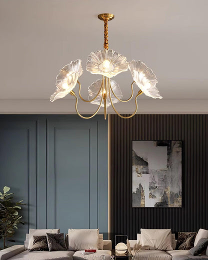 Chandelier with leaf-shaped shades