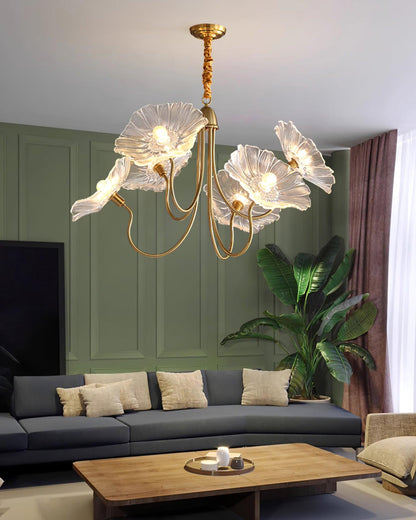 Chandelier with leaf-shaped shades