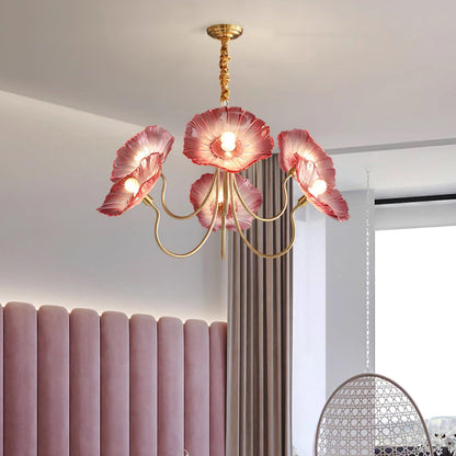 Chandelier with leaf-shaped shades