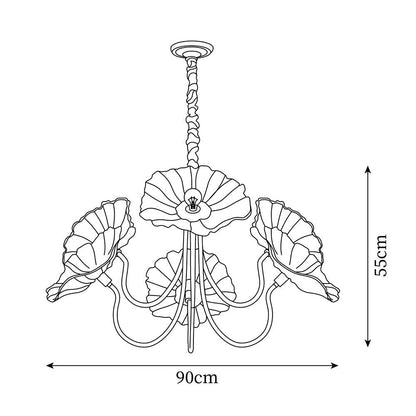Chandelier with leaf-shaped shades