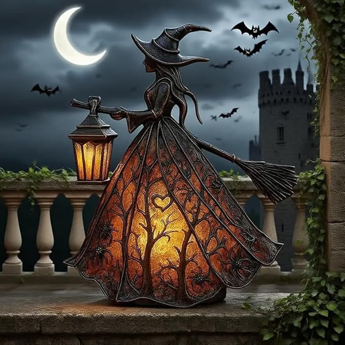 Witch figurine with a lantern