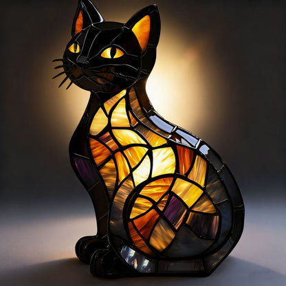 Stolní lampa s vitrážovým motivem kočky