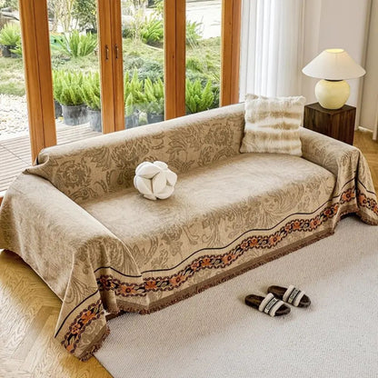 Housse de canapé en chenille à franges