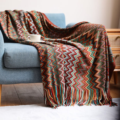 Plaid à franges en zigzag