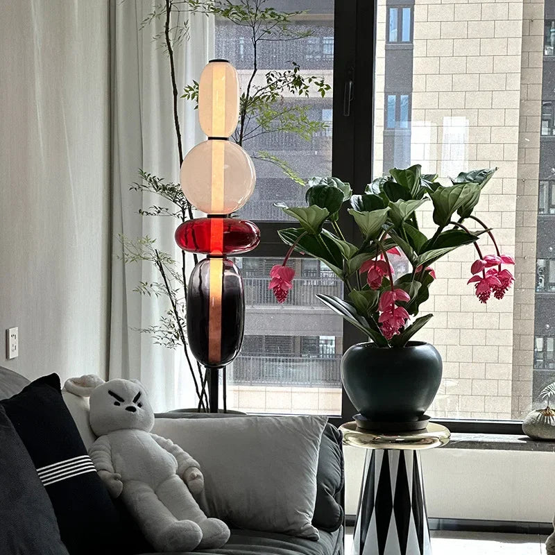 Floor lamp with colorful glass elements