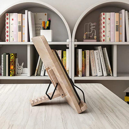 Wooden book and tablet stand