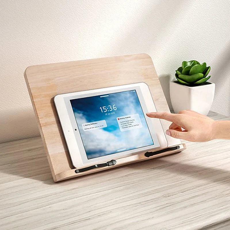 Wooden book and tablet stand