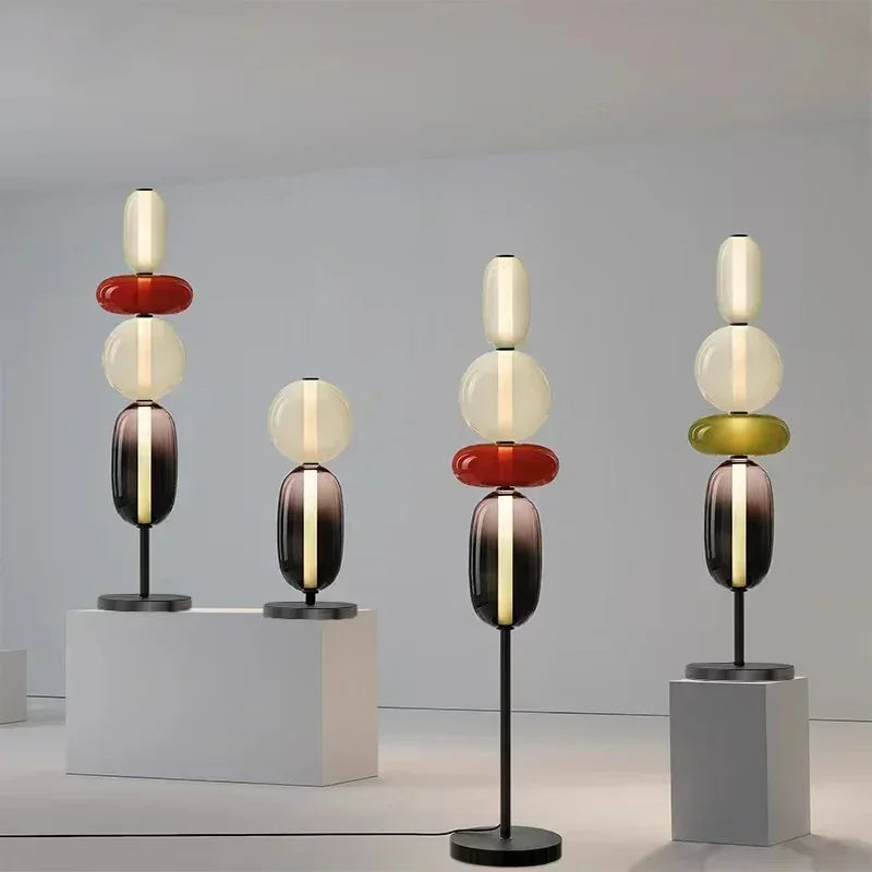 Floor lamp with colorful glass elements
