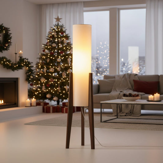 Lampa podłogowa drewniana trzy barwy