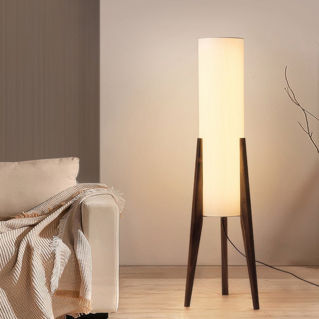 Wooden floor lamp with three light colors
