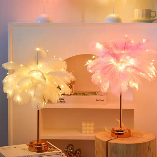 Stolní lampa s LED peřím