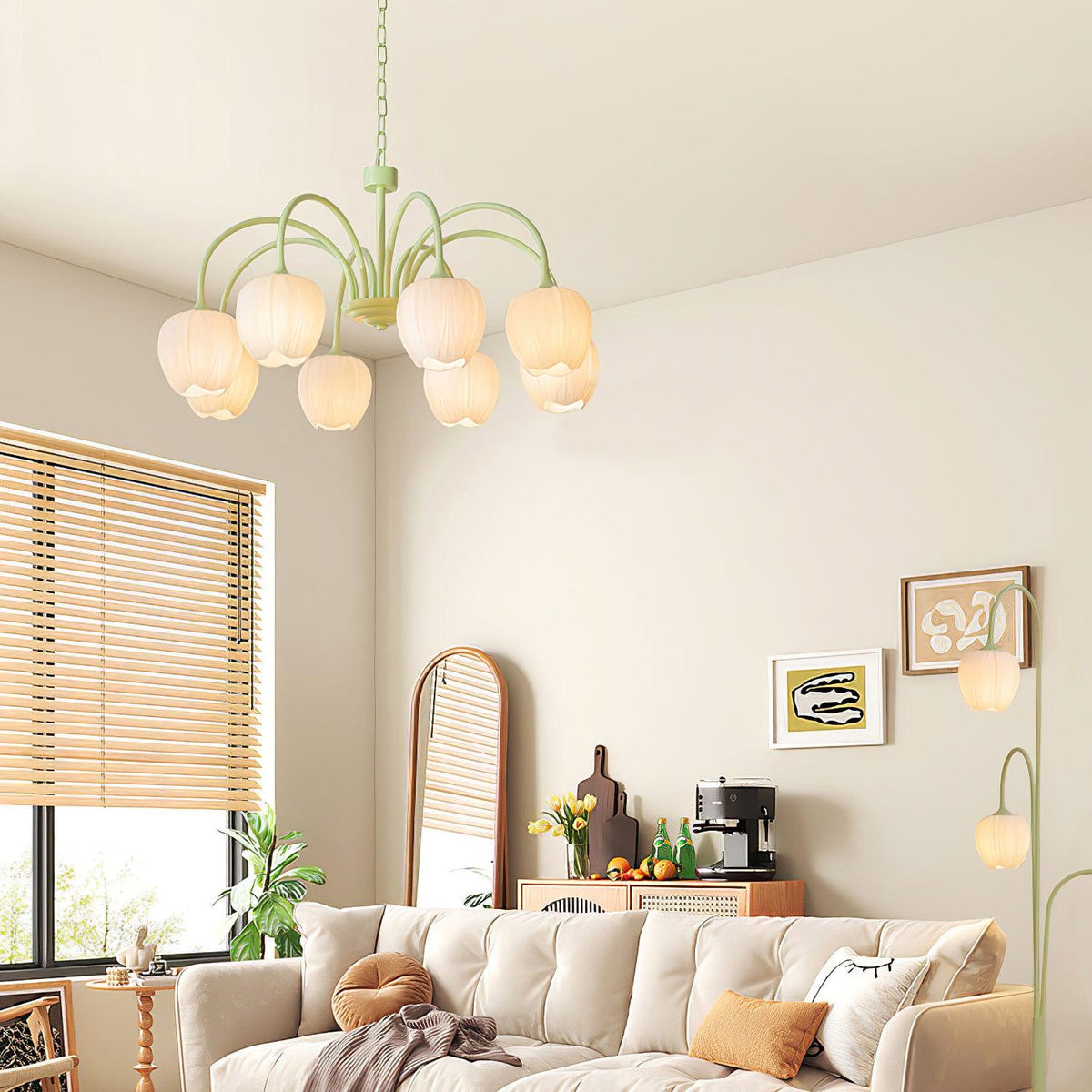 Lustre avec des abat-jour en verre