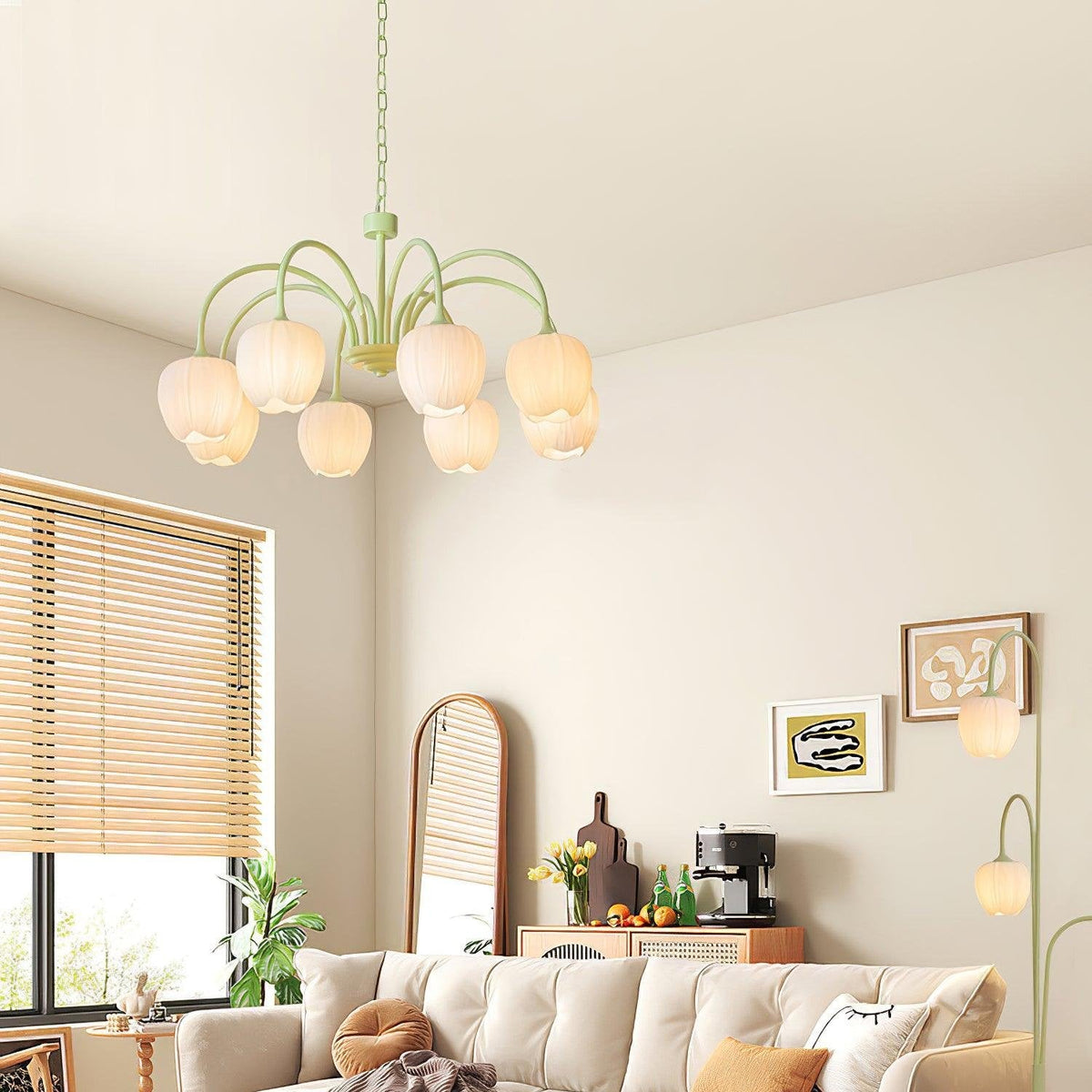 Lustre avec des abat-jour en verre