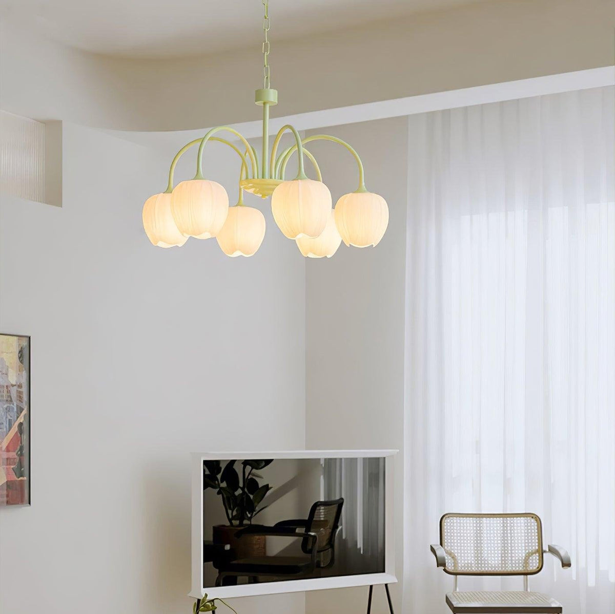 Lustre avec des abat-jour en verre
